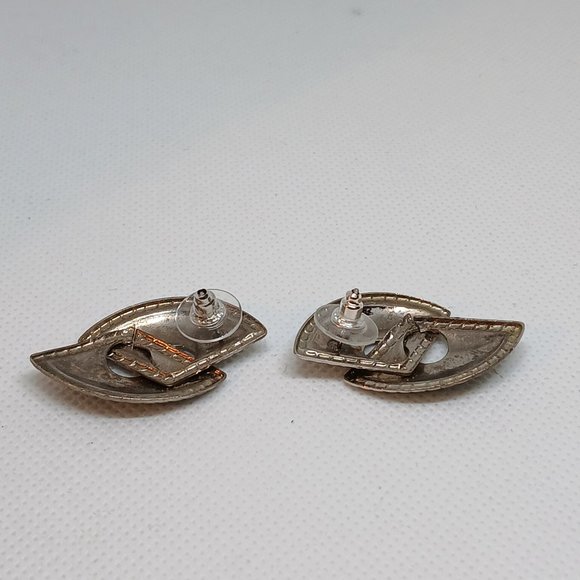 1980s Vintage Retro Shimmering Green/Blue/Gray Enamel Pierced Earrings #35W - Picture 13 of 14